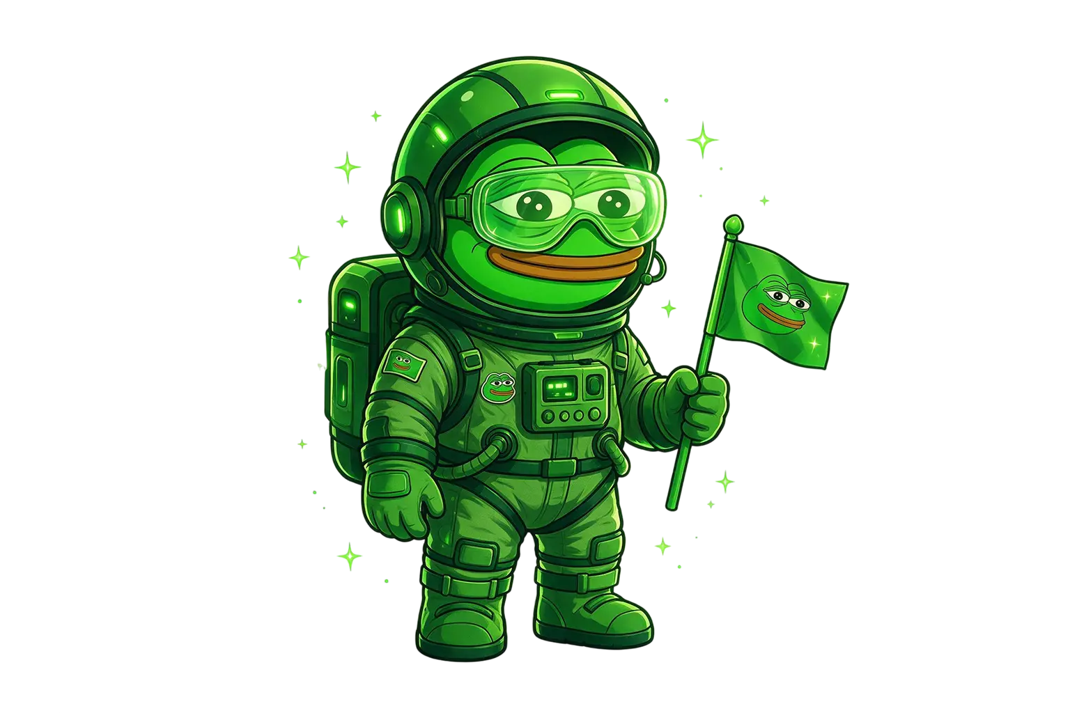 Astronaut pepe planting a green flag
