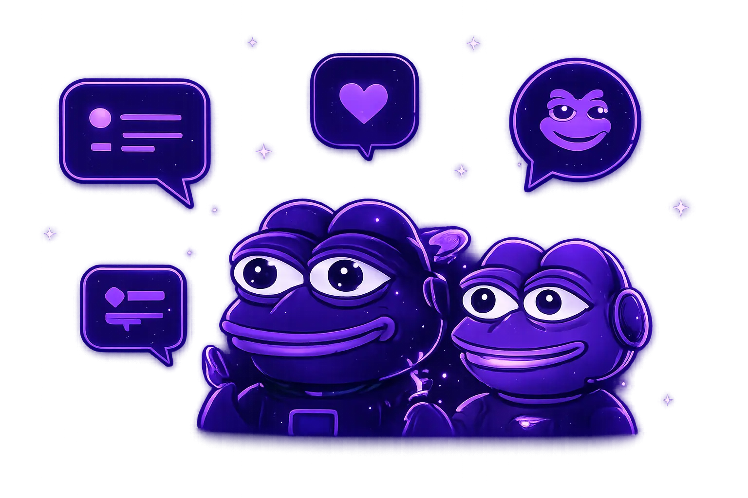 Two pepes chatting surrounded by speech bubbles
